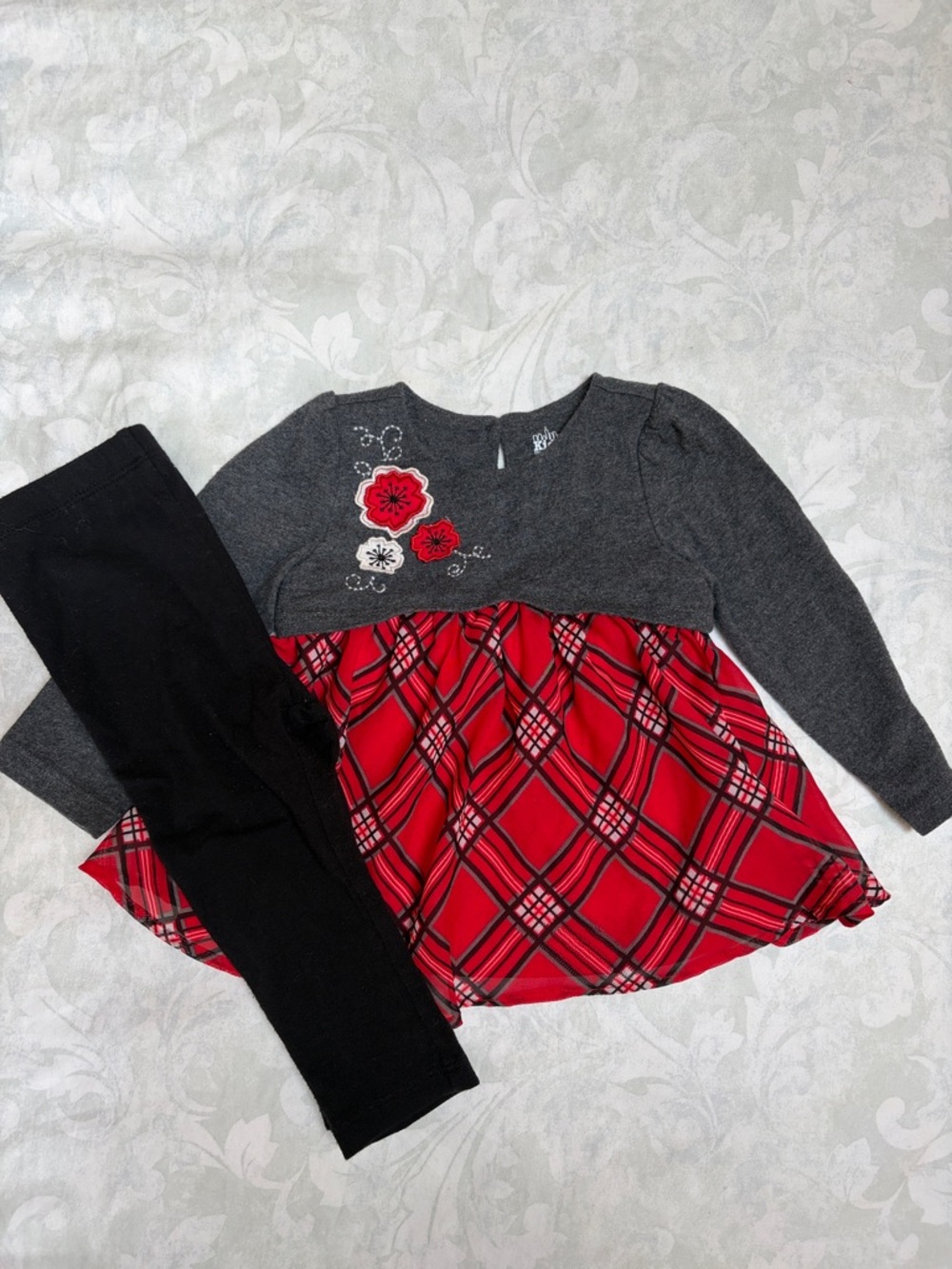 Kids Headquarters Baby Girls' Gray & Red Plaid Top and Pants Set 12 months